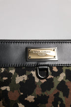 Dolce & Gabbana Multicolor Leopard Jacquard Print Logo Plaque Pouch Bag - Zeiniez