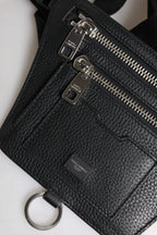 Dolce & Gabbana Black Calfskin Logo Plaque Belt Waist Men Fanny Pack Bag - Zeiniez