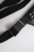 Dolce & Gabbana Black Calfskin Logo Plaque Belt Waist Men Fanny Pack Bag