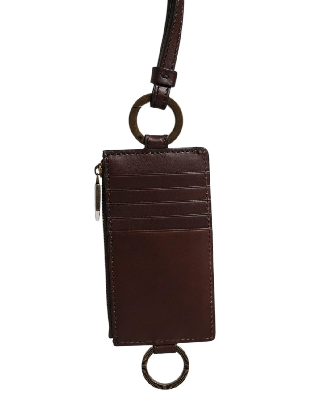 Dolce & Gabbana Brown Calf Leather Lanyard Logo Card Holder Wallet - Zeiniez