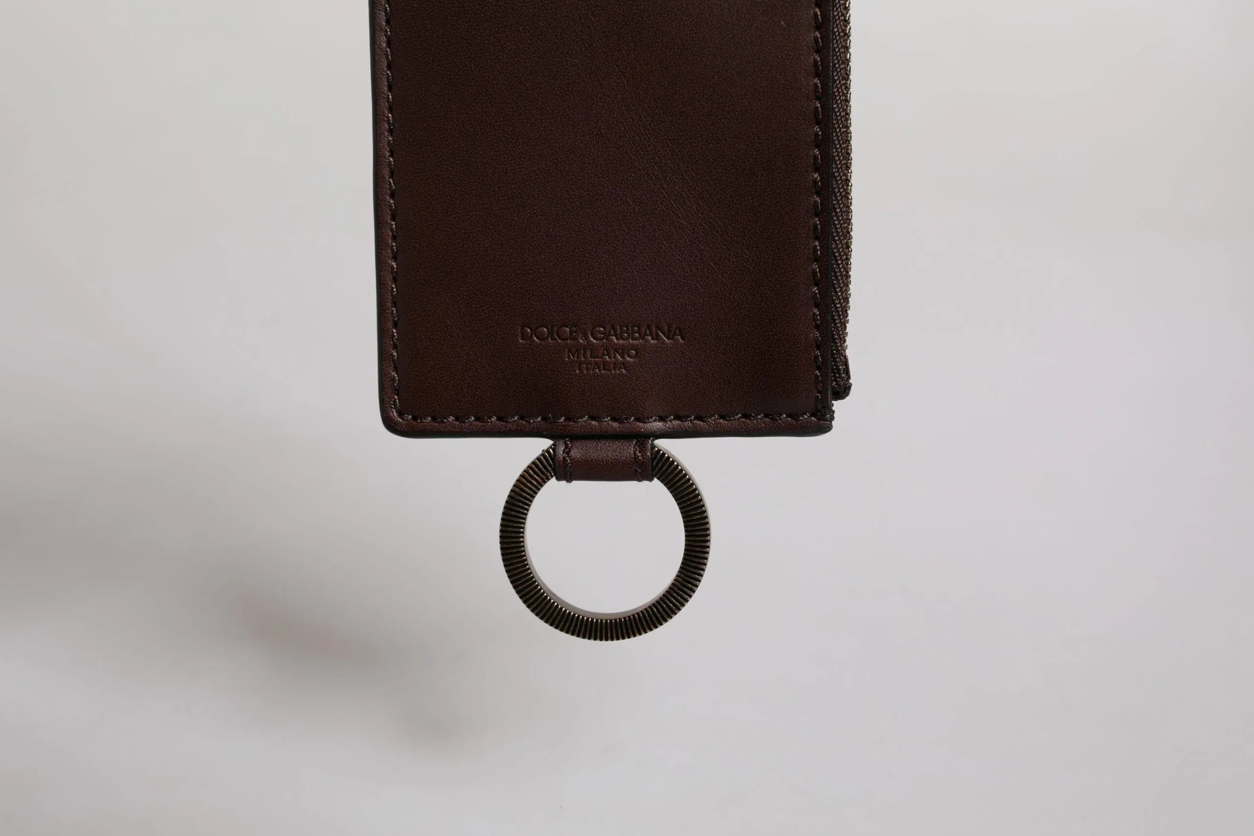 Dolce & Gabbana Brown Calf Leather Lanyard Logo Card Holder Wallet - Zeiniez