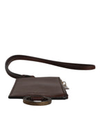 Dolce & Gabbana Brown Calf Leather Lanyard Logo Card Holder Wallet - Zeiniez