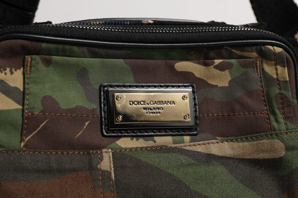 Dolce & Gabbana Multicolor Camouflage Patchwork Logo Waist Fanny Pack Bag