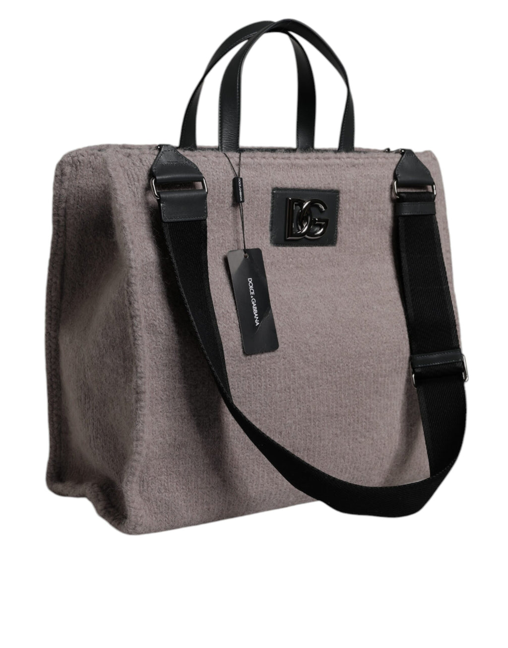 Dolce & Gabbana Grey Alpaca Wool Logo Plaque Tote Shoulder Bag - Zeiniez