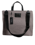 Dolce & Gabbana Grey Alpaca Wool Logo Plaque Tote Shoulder Bag - Zeiniez