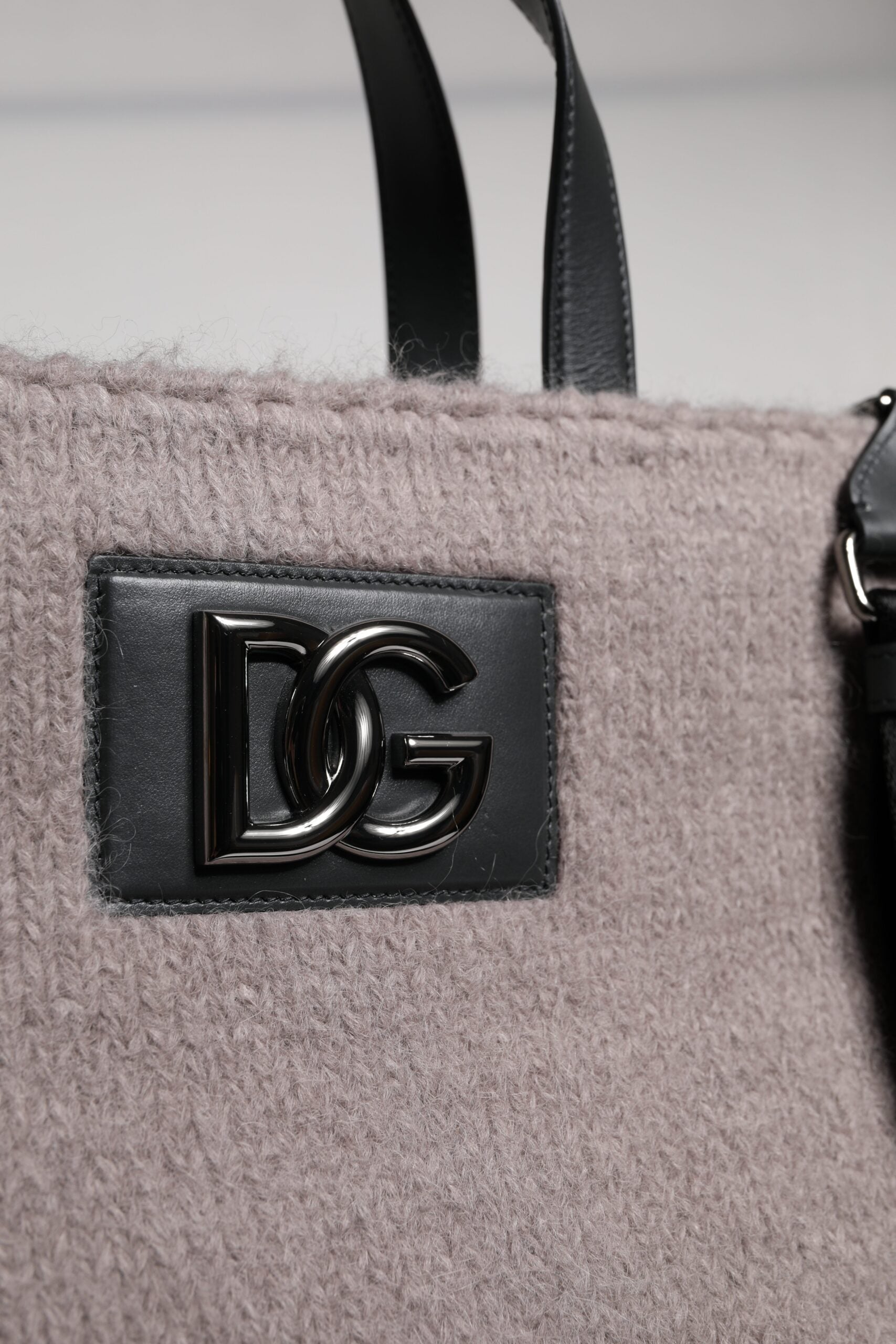 Dolce & Gabbana Grey Alpaca Wool Logo Plaque Tote Shoulder Bag - Zeiniez