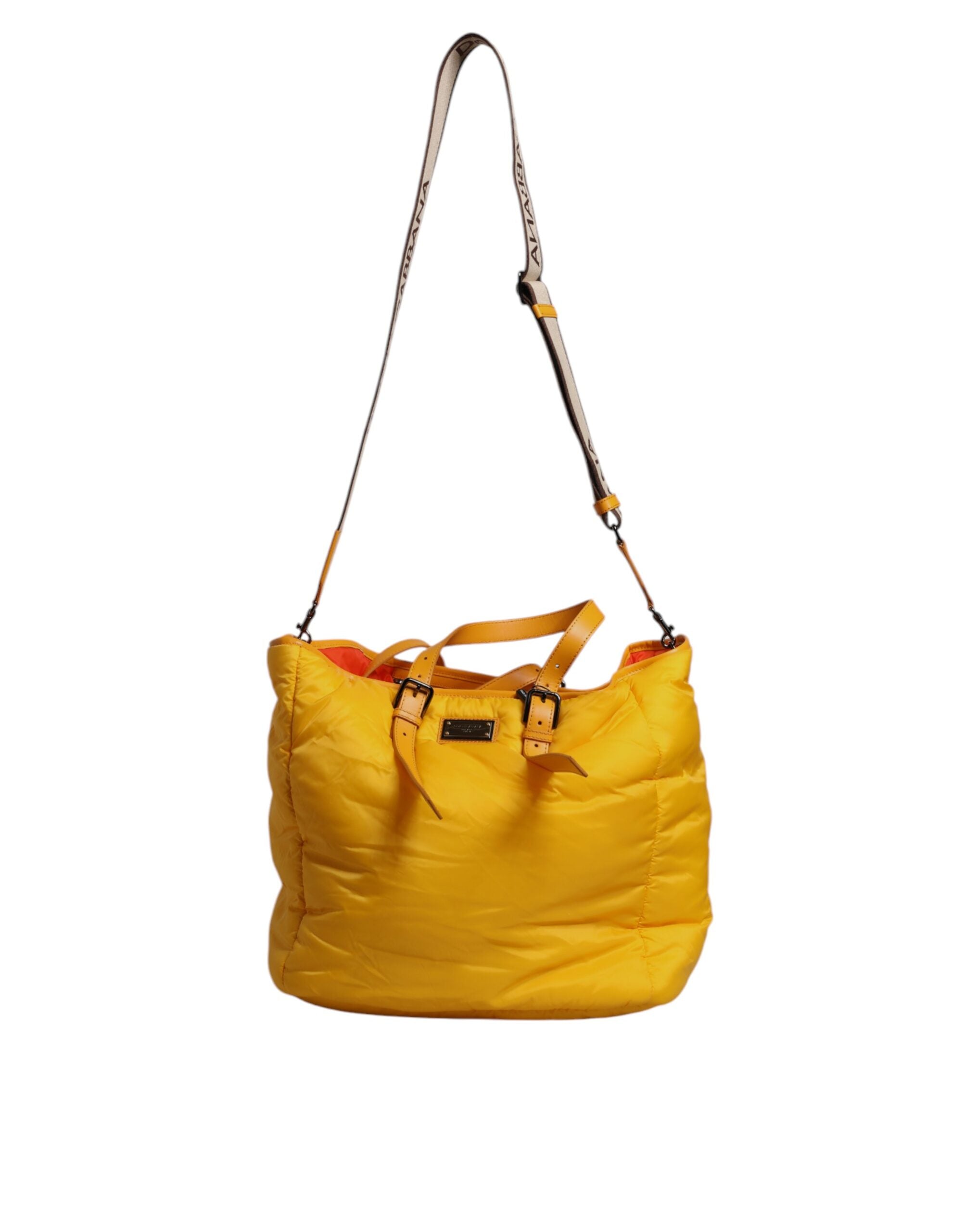 Dolce & Gabbana Yellow Orange Nylon Logo Plaque Hand Shoulder Duffle Bag - Zeiniez