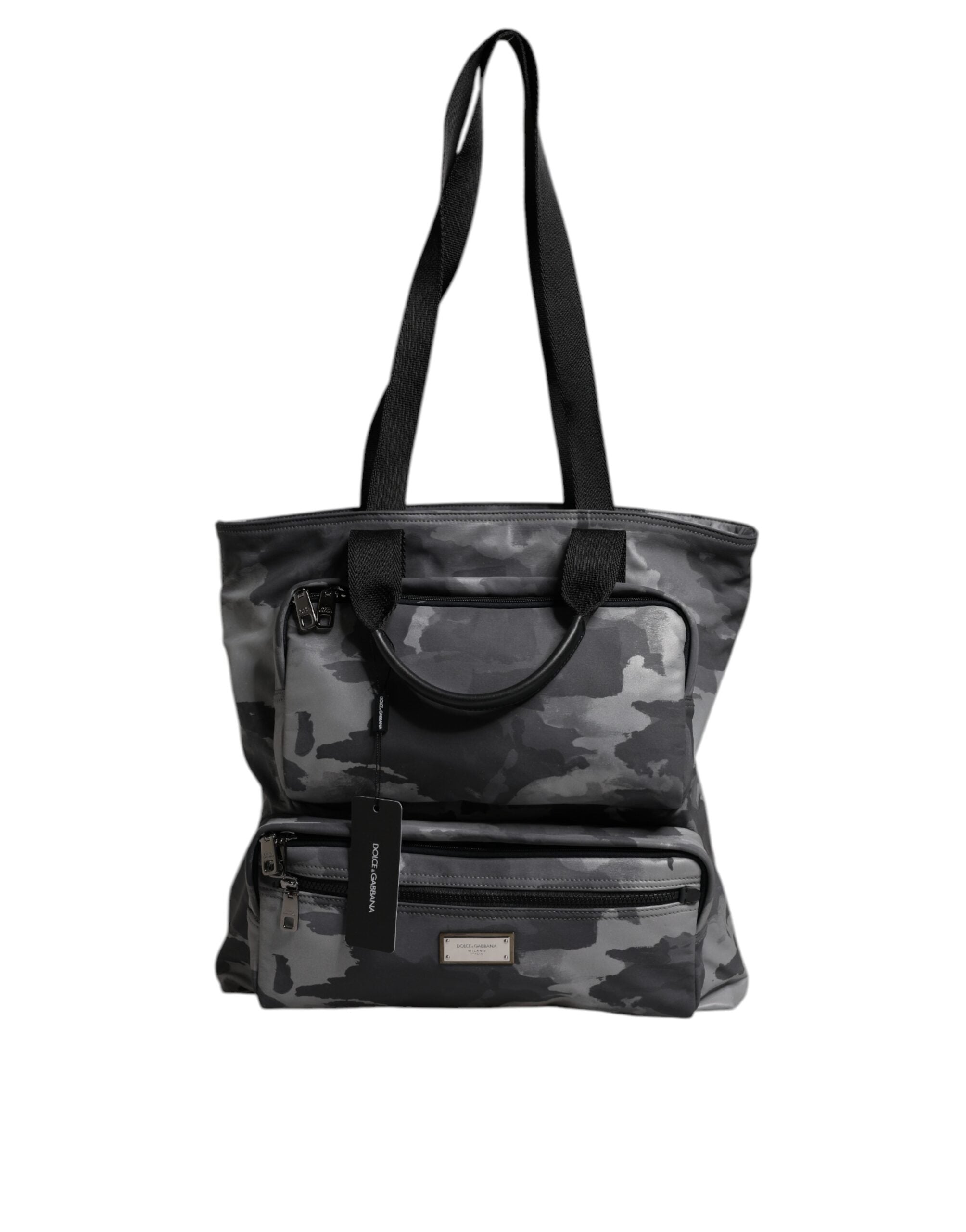 Dolce & Gabbana Gray Camo Cotton Multiple Compartments Tote Bag - Zeiniez