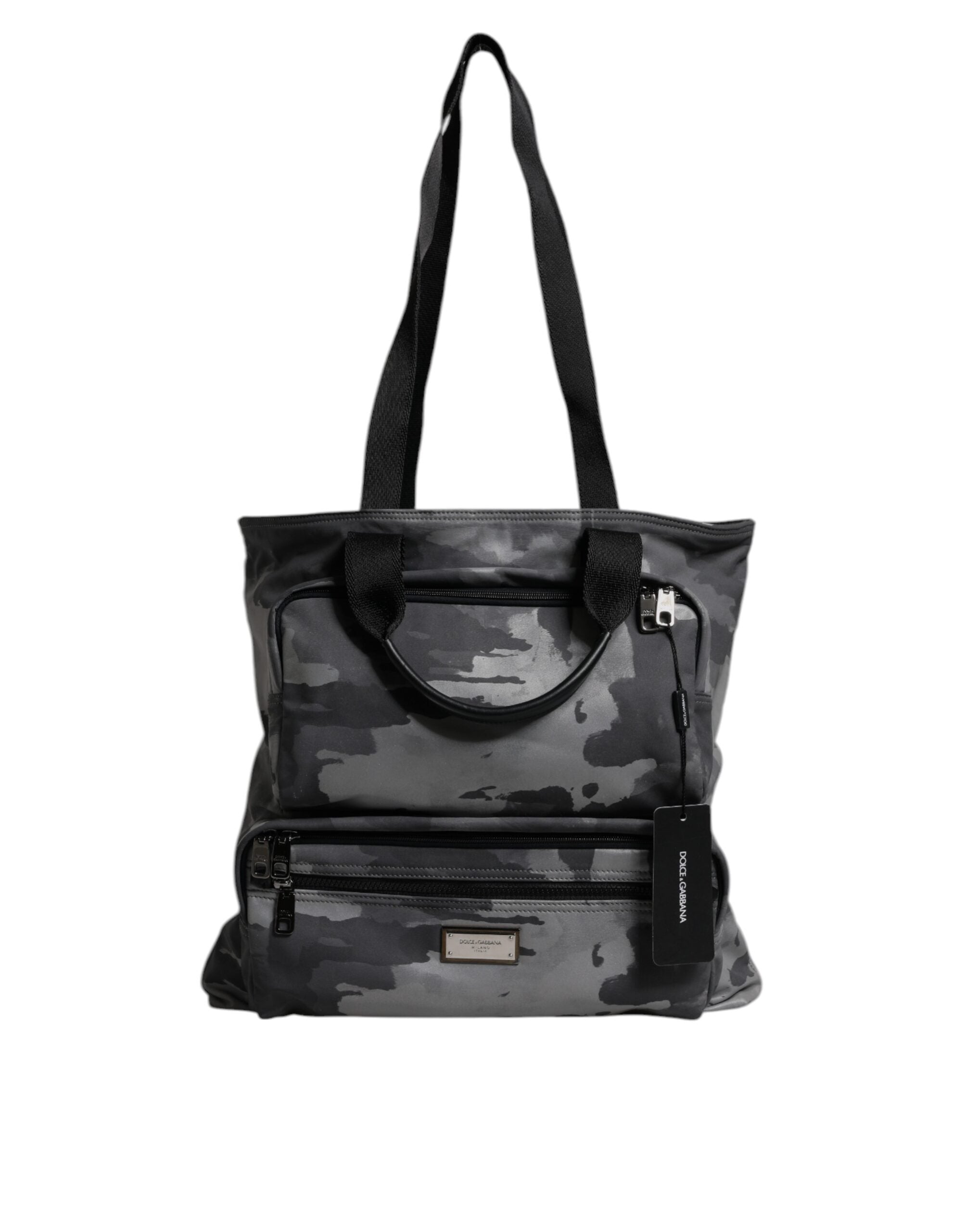 Dolce & Gabbana Gray Camo Cotton Multiple Compartments Tote Bag - Zeiniez