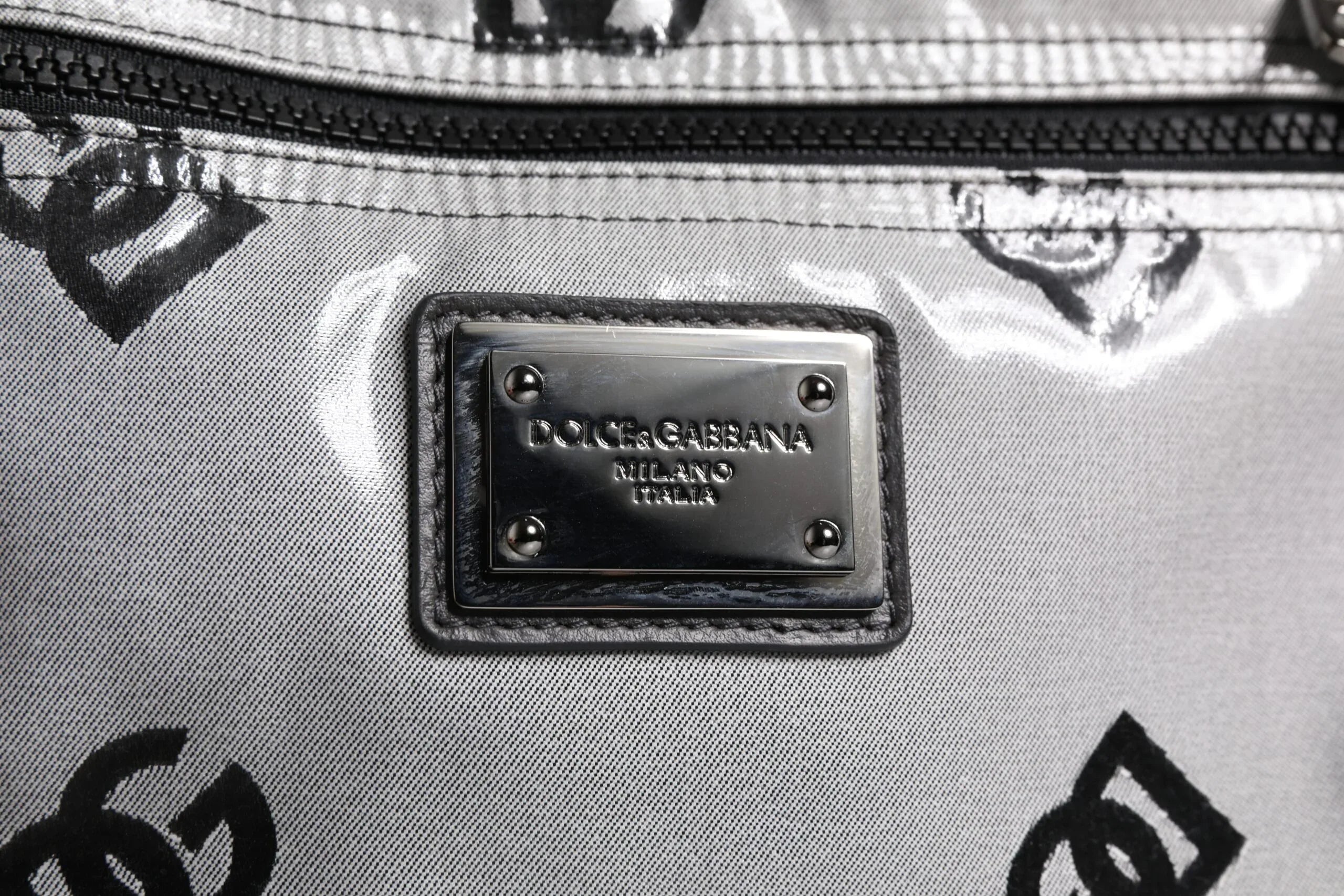 Dolce & Gabbana Polyester Gray Black DG Logo Plaque Backpack Bag - Zeiniez