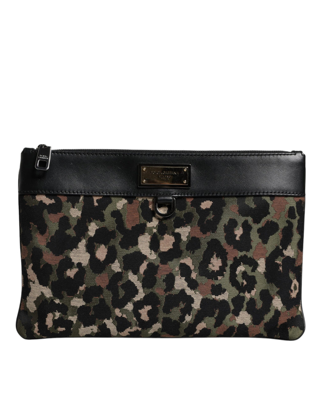 Dolce & Gabbana Multicolor Leopard Jacquard Print Logo Plaque Pouch Bag - Zeiniez