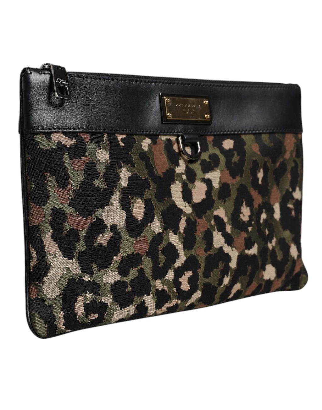 Dolce & Gabbana Multicolor Leopard Jacquard Print Logo Plaque Pouch Bag - Zeiniez