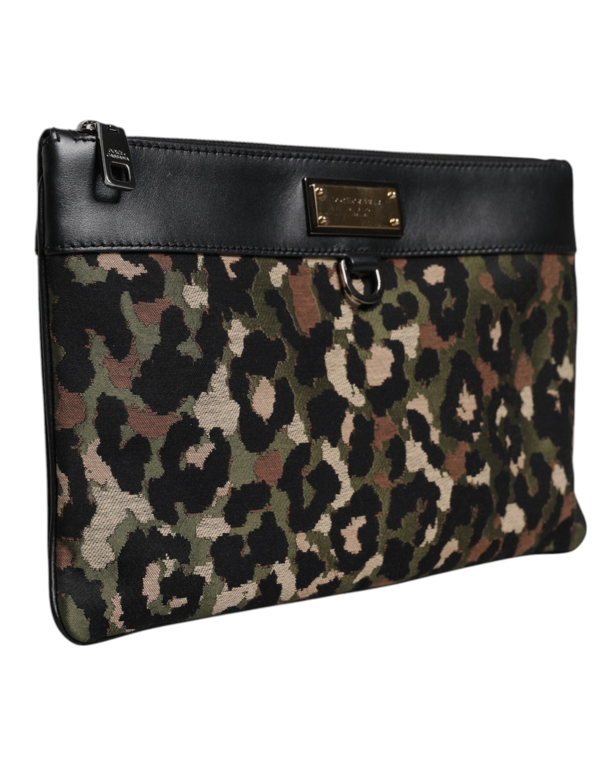 Dolce & Gabbana Multicolor Leopard Jacquard Print Logo Plaque Pouch Bag - Zeiniez