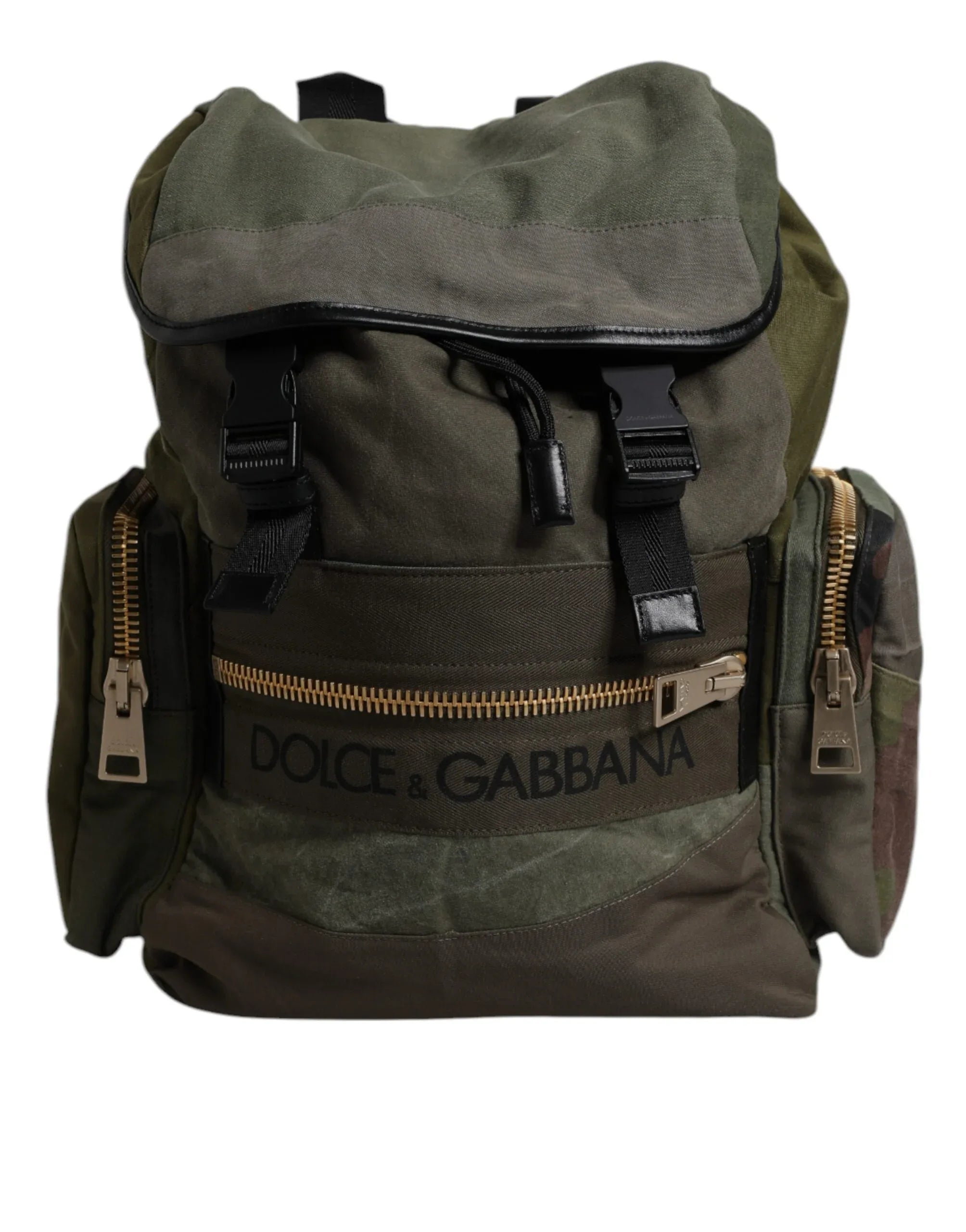 Dolce & Gabbana Military Green Patchwork School Backpack Bag - Zeiniez