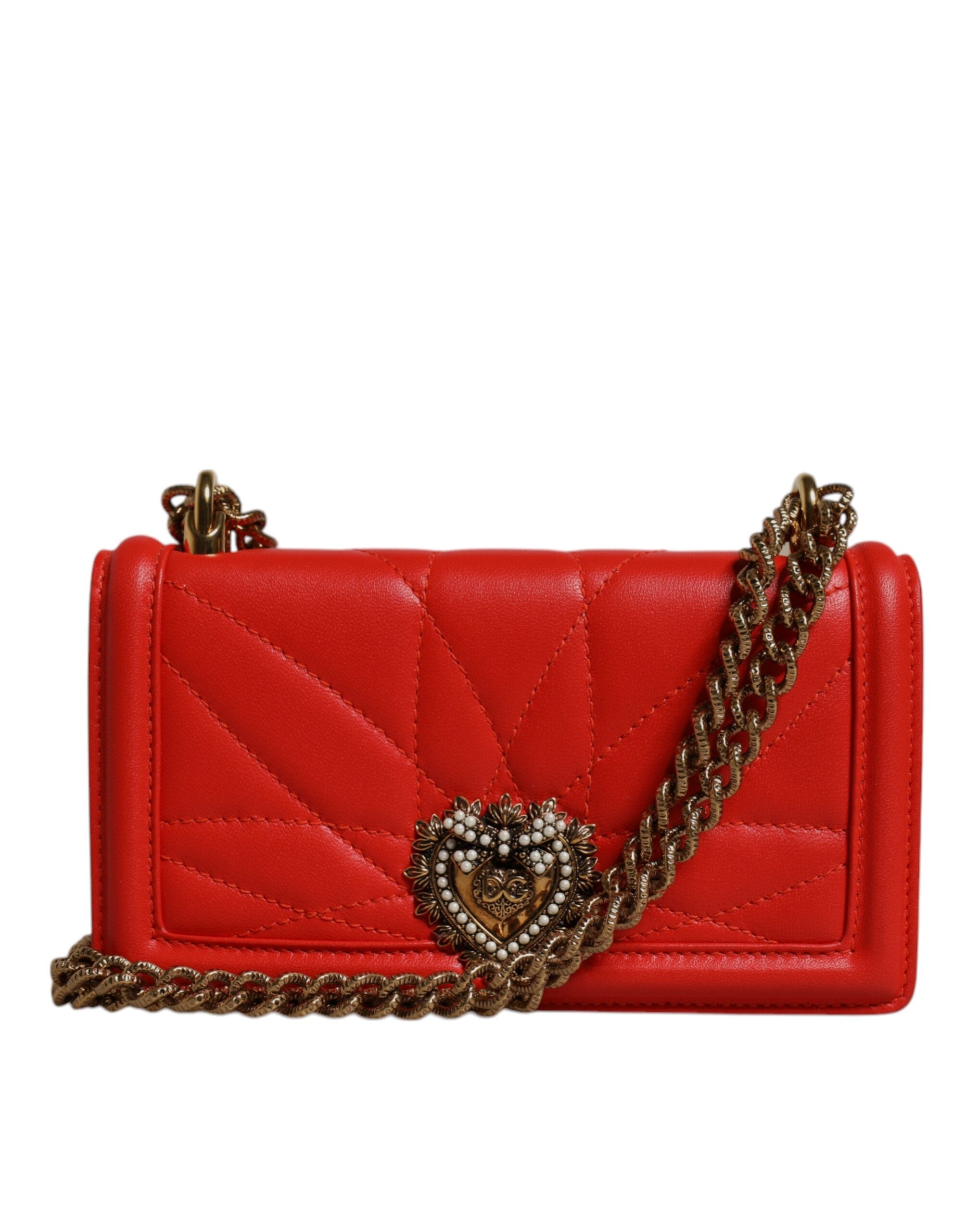 Dolce & Gabbana Red Quilted Devotion Crossbody Chain Phone Cover Bag - Zeiniez