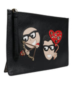 Dolce & Gabbana Black #DGFamily Embellished Leather Clutch Bag - Zeiniez