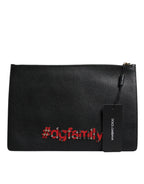 Dolce & Gabbana Black #DGFamily Embellished Leather Clutch Bag - Zeiniez