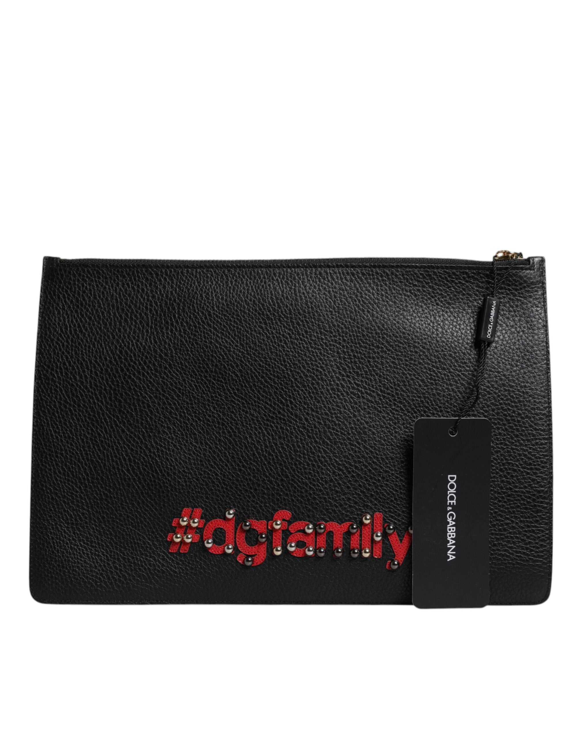 Dolce & Gabbana Black #DGFamily Embellished Leather Clutch Bag - Zeiniez