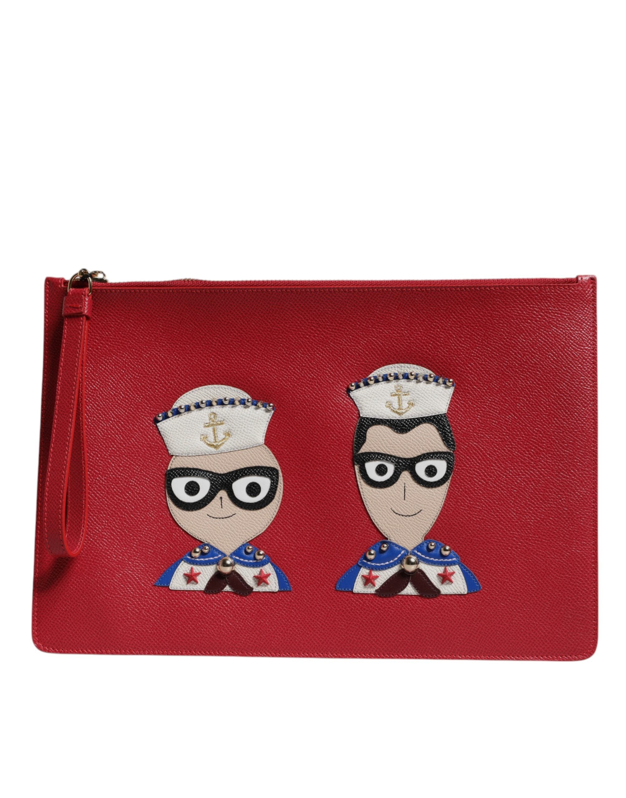 Dolce & Gabbana Red #DGFamily Embellished Leather Clutch Bag - Zeiniez