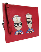 Dolce & Gabbana Red #DGFamily Embellished Leather Clutch Bag - Zeiniez