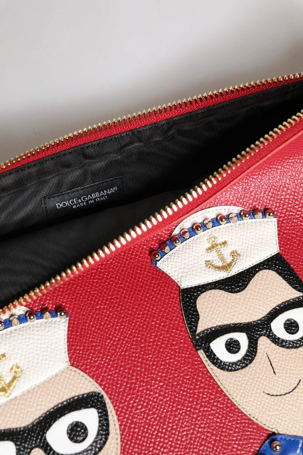 Dolce & Gabbana Red #DGFamily Embellished Leather Clutch Bag - Zeiniez