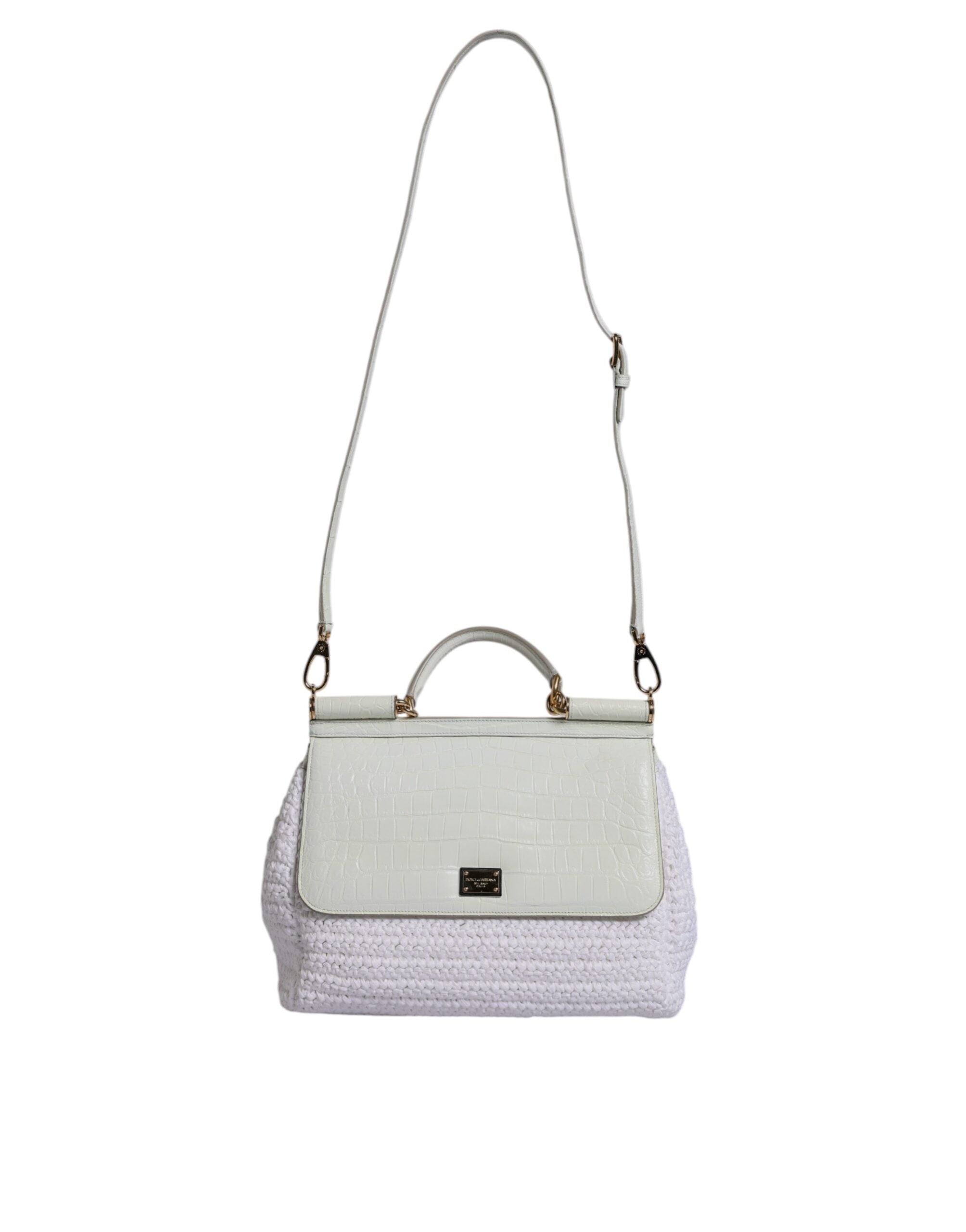Dolce & Gabbana White Rafia Leather Top Handle Crossbody Bag - Zeiniez