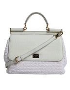 Dolce & Gabbana White Rafia Leather Top Handle Crossbody Bag - Zeiniez