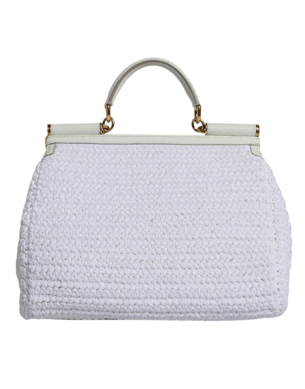 Dolce & Gabbana White Rafia Leather Top Handle Crossbody Bag - Zeiniez