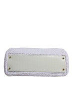 Dolce & Gabbana White Rafia Leather Top Handle Crossbody Bag
