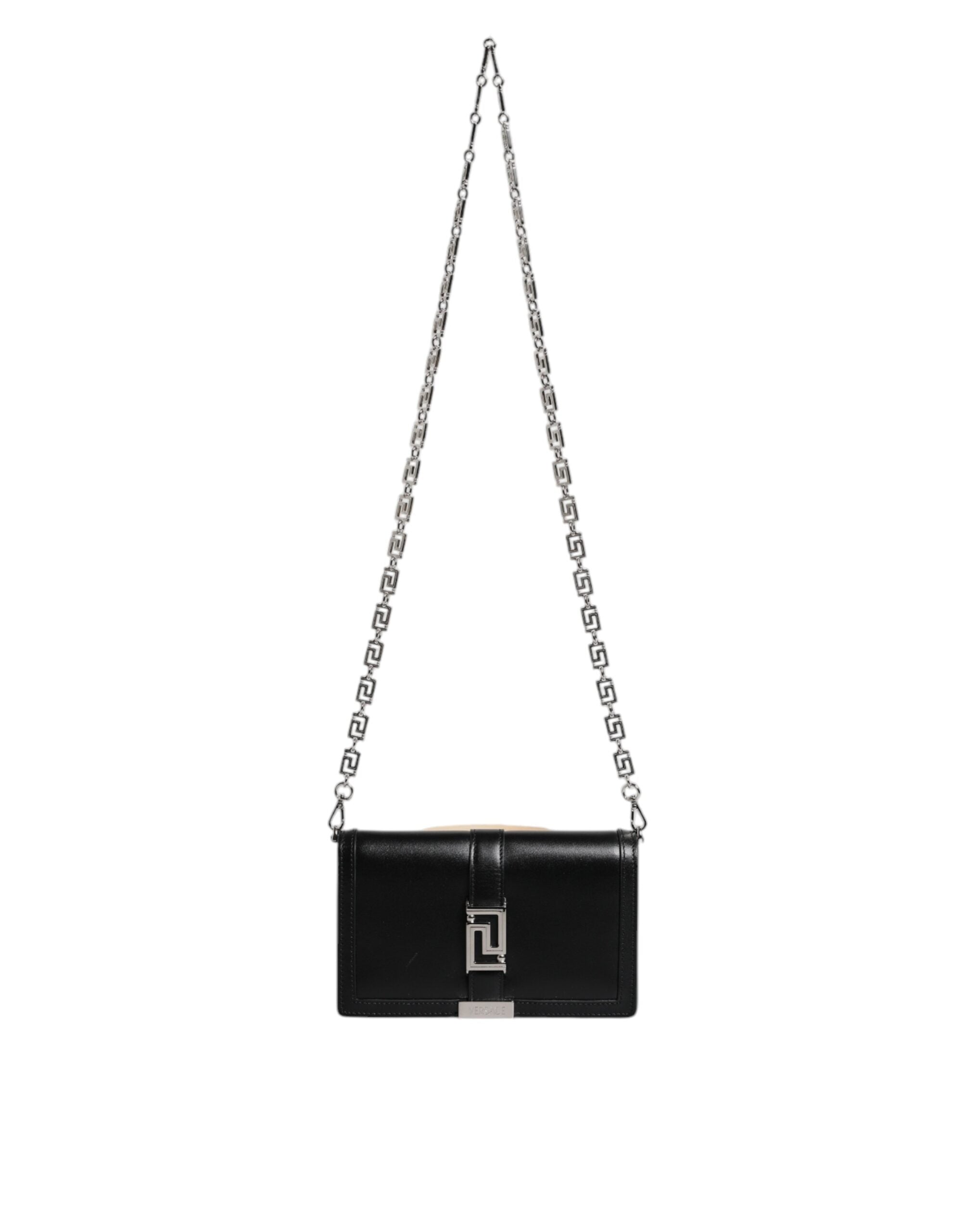 Versace Black Calfskin Leather Chain Strap Shoulder Crossbody Bag - Zeiniez