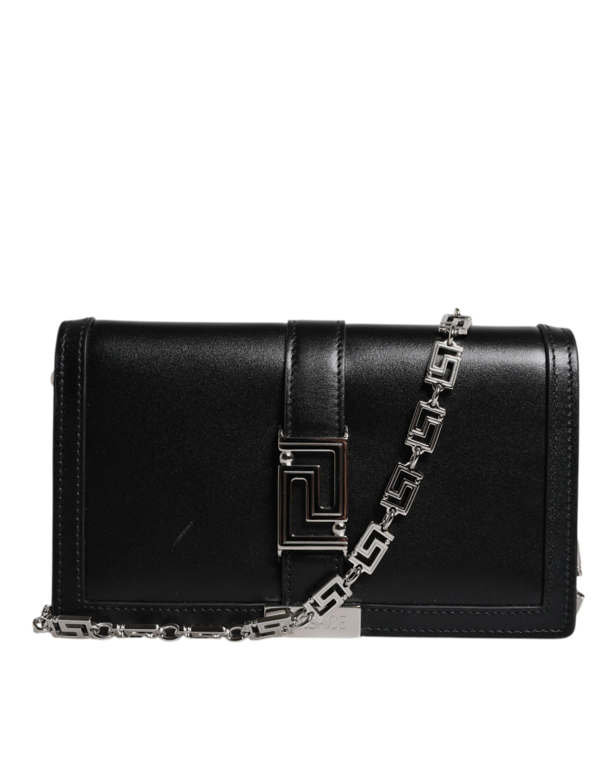 Versace Black Calfskin Leather Chain Strap Shoulder Crossbody Bag - Zeiniez