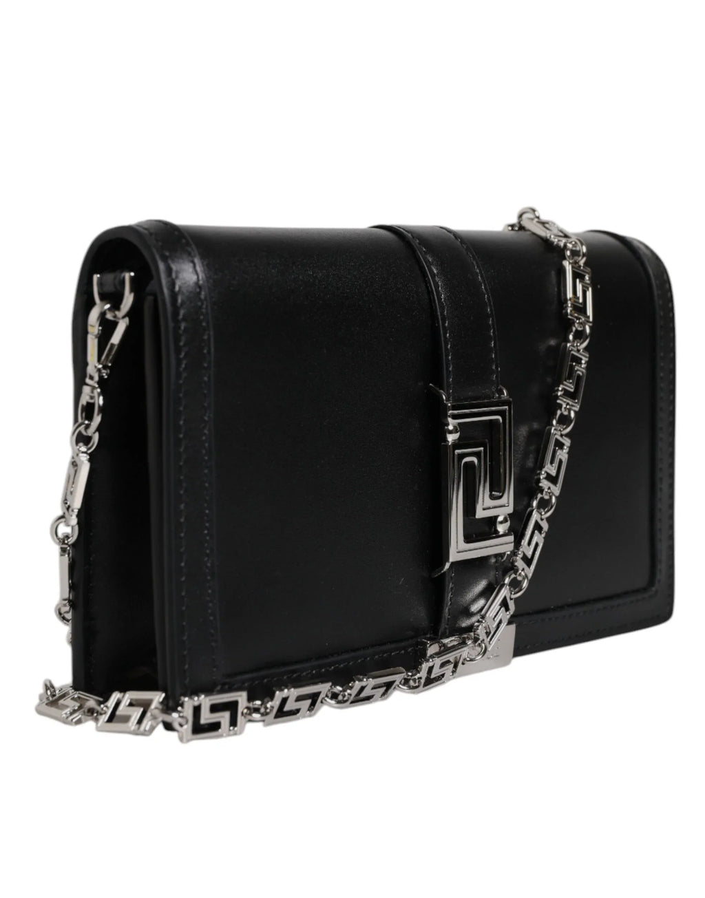 Versace Black Calfskin Leather Chain Strap Shoulder Crossbody Bag - Zeiniez