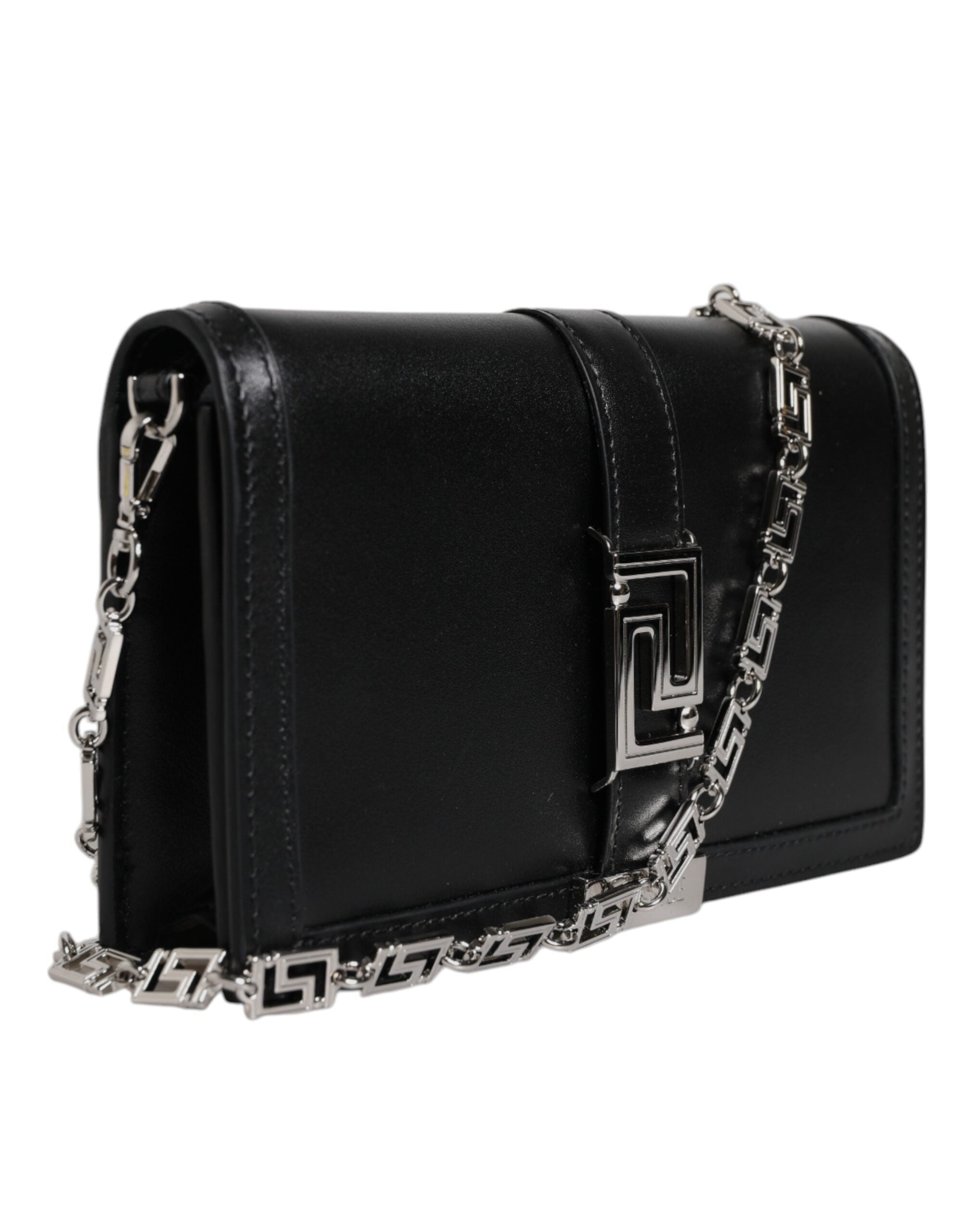 Versace Black Calfskin Leather Chain Strap Shoulder Crossbody Bag - Zeiniez