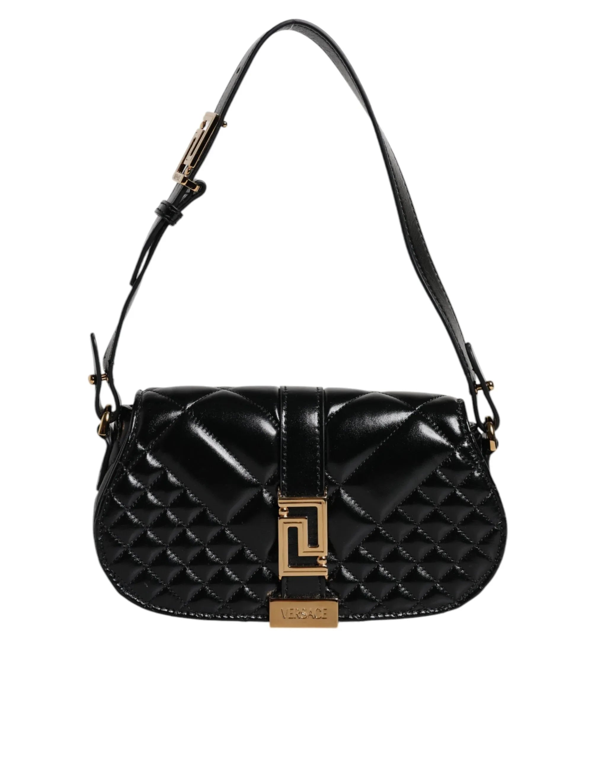 Versace Black Calf Leather Quilted Shoulder Strap Bag - Zeiniez