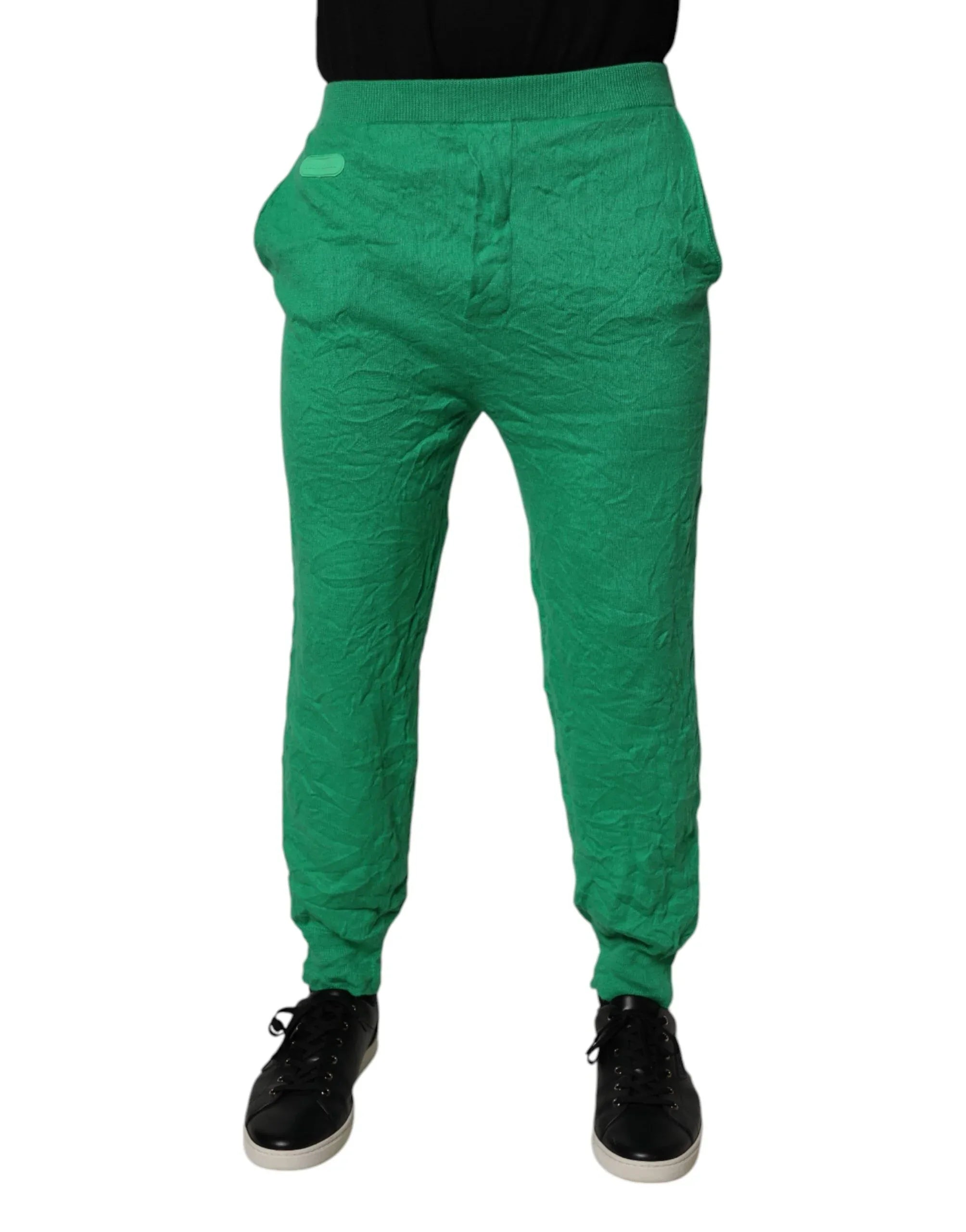Dsquared² Green Cotton Elastic Waist Men Casual Pants - Zeiniez