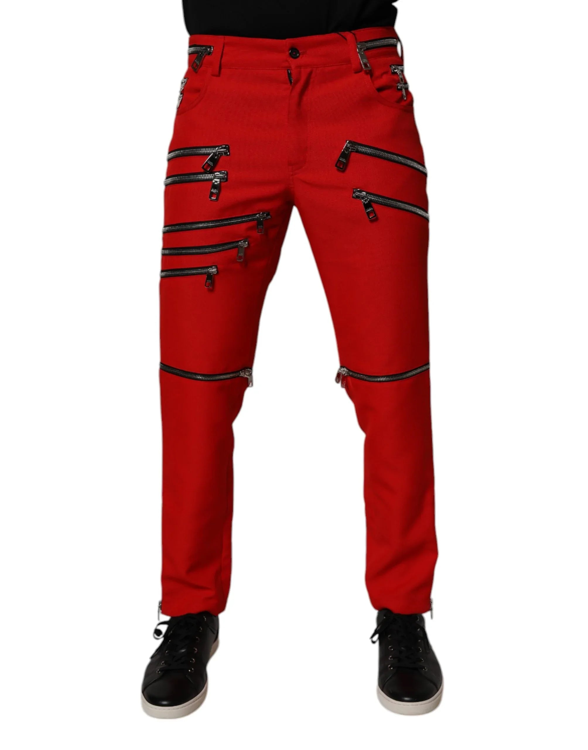 Dolce & Gabbana Red Zipper Embellished Straight Pants - Zeiniez