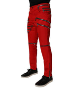 Dolce & Gabbana Red Zipper Embellished Straight Pants - Zeiniez