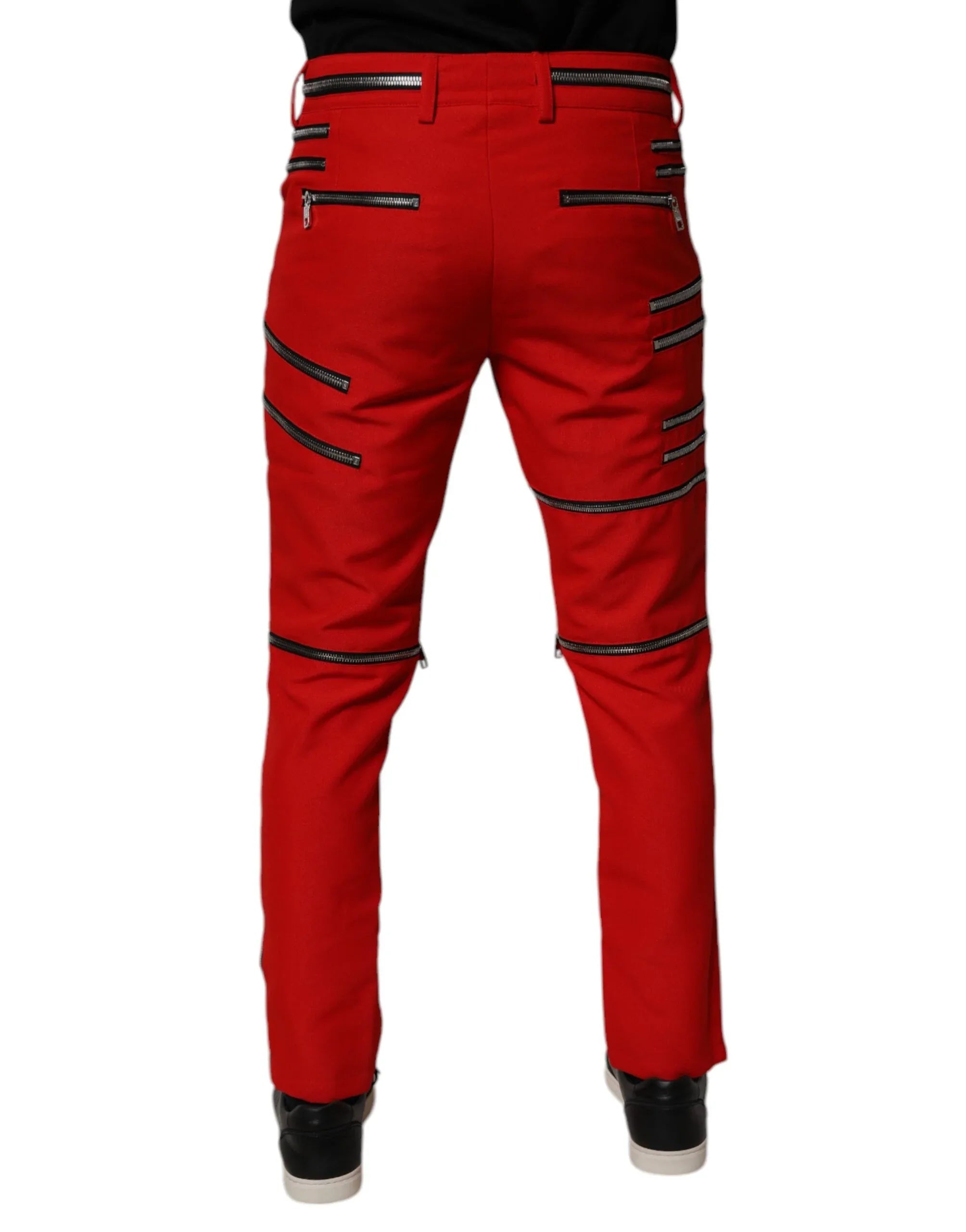 Dolce & Gabbana Red Zipper Embellished Straight Pants - Zeiniez