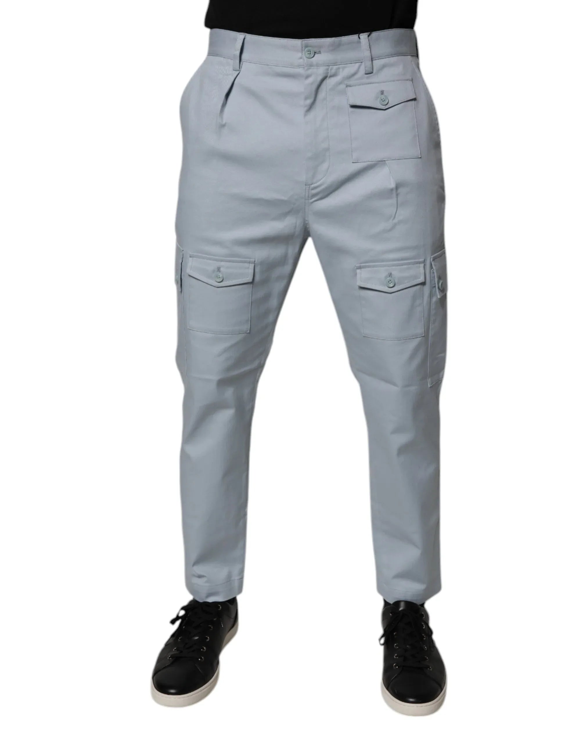 Dolce & Gabbana Light Blue Cotton Cargo Tapered Pants - Zeiniez