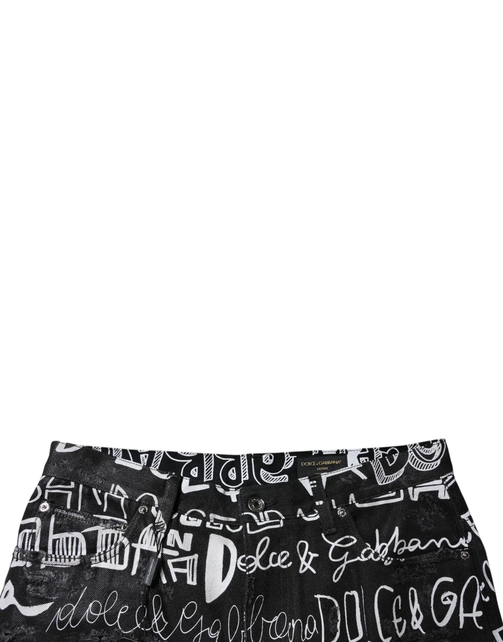 Dolce & Gabbana Black Cotton Logo Print Straight Denim Jeans - Zeiniez