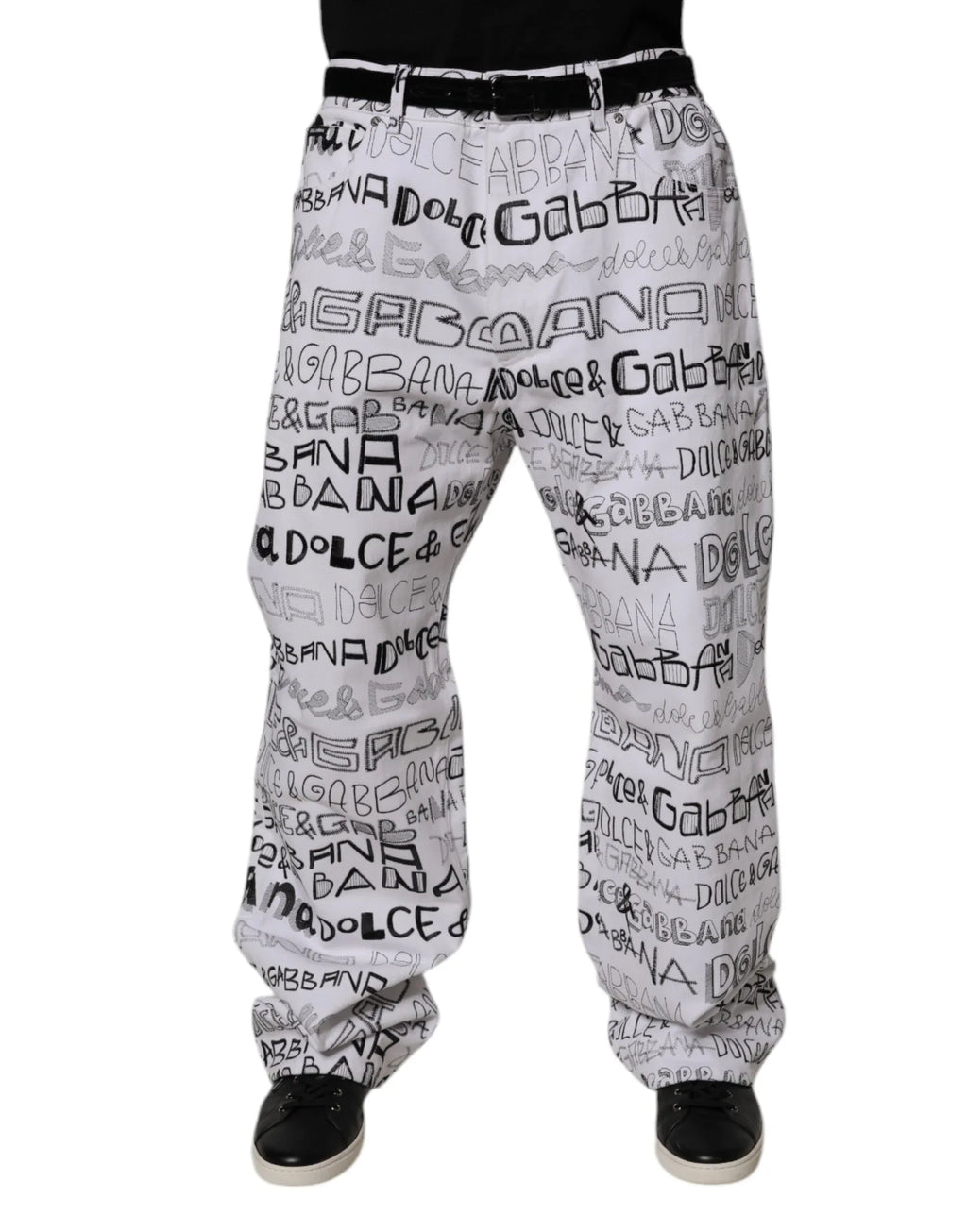 Dolce & Gabbana White Logo Print Straight Men Denim Jeans - Zeiniez