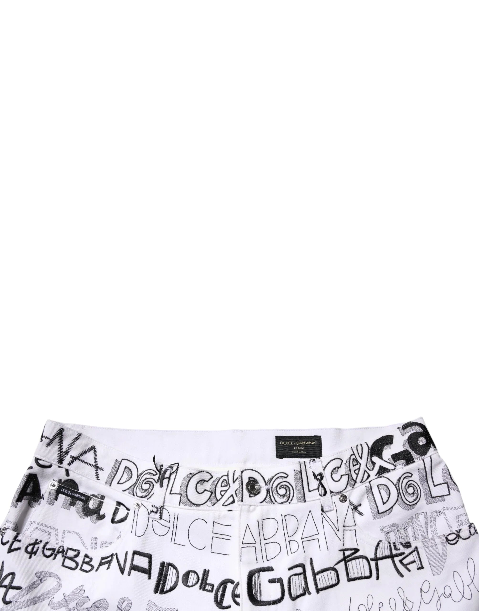 Dolce & Gabbana White Logo Print Straight Men Denim Jeans - Zeiniez