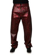 Dolce & Gabbana Red Leopard Cotton Straight Men Denim Jeans - Zeiniez