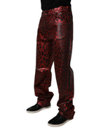 Dolce & Gabbana Red Leopard Cotton Straight Men Denim Jeans - Zeiniez