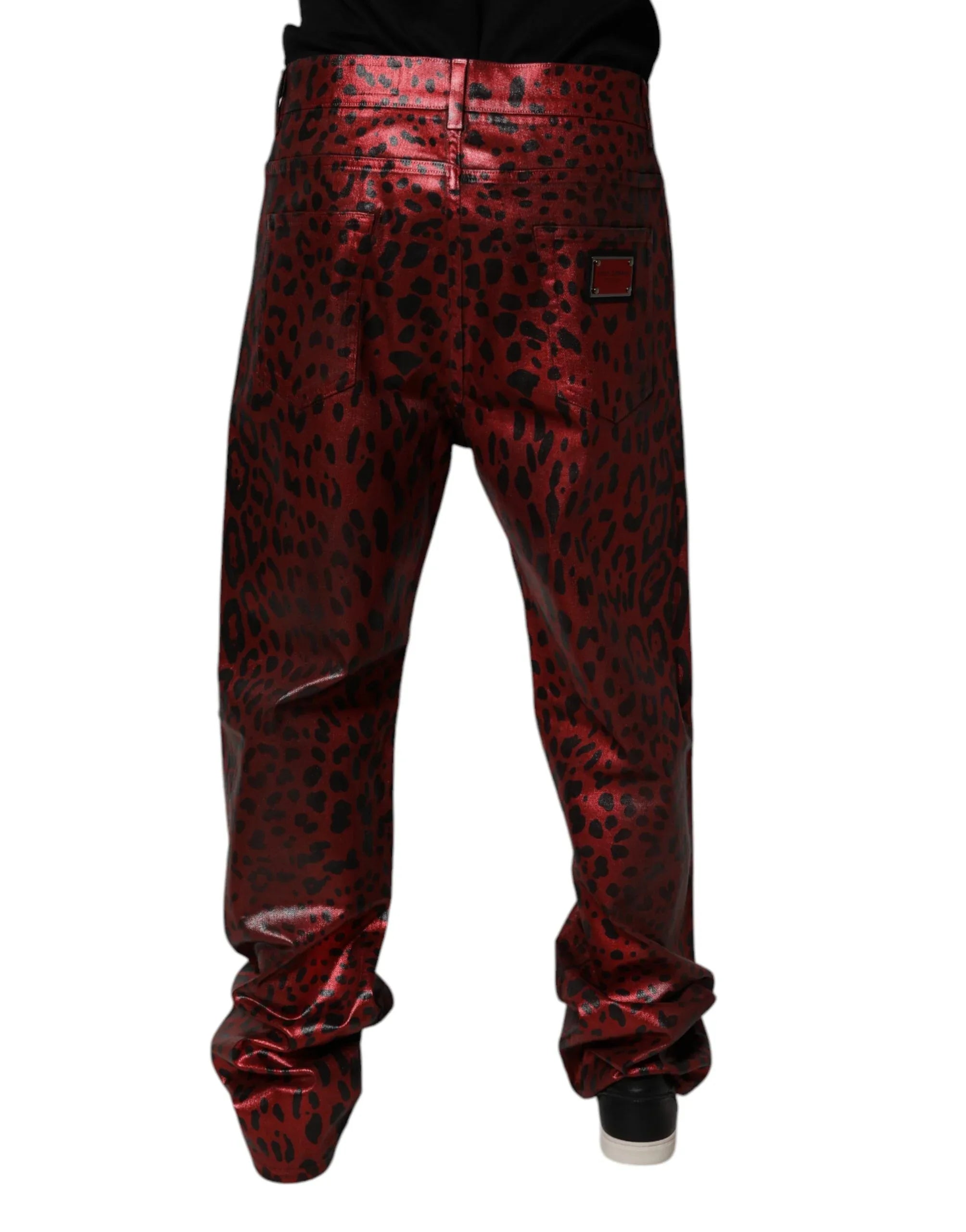 Dolce & Gabbana Red Leopard Cotton Straight Men Denim Jeans - Zeiniez