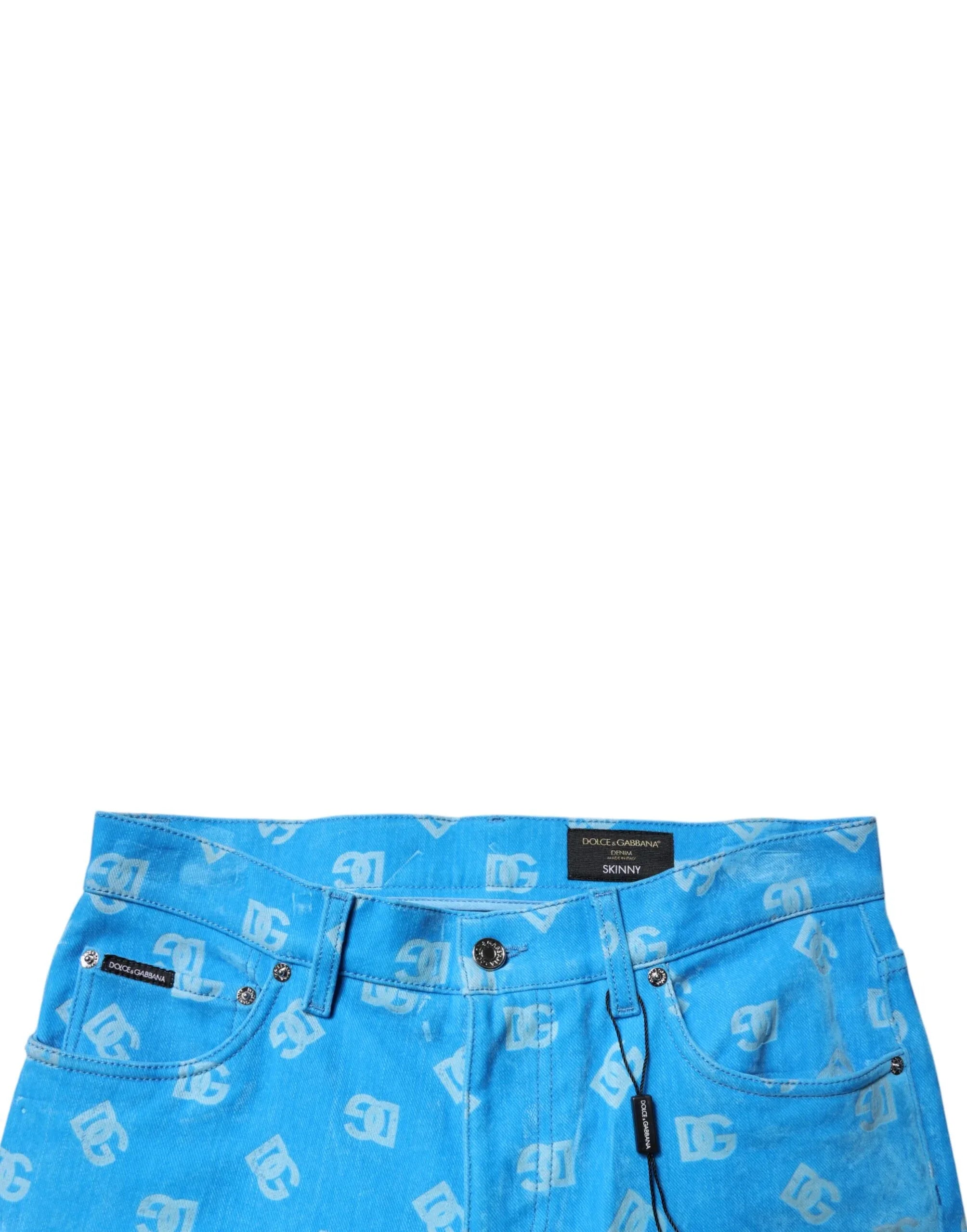 Dolce & Gabbana Blue Logo Monogram Cotton Skinny Denim Jeans - Zeiniez