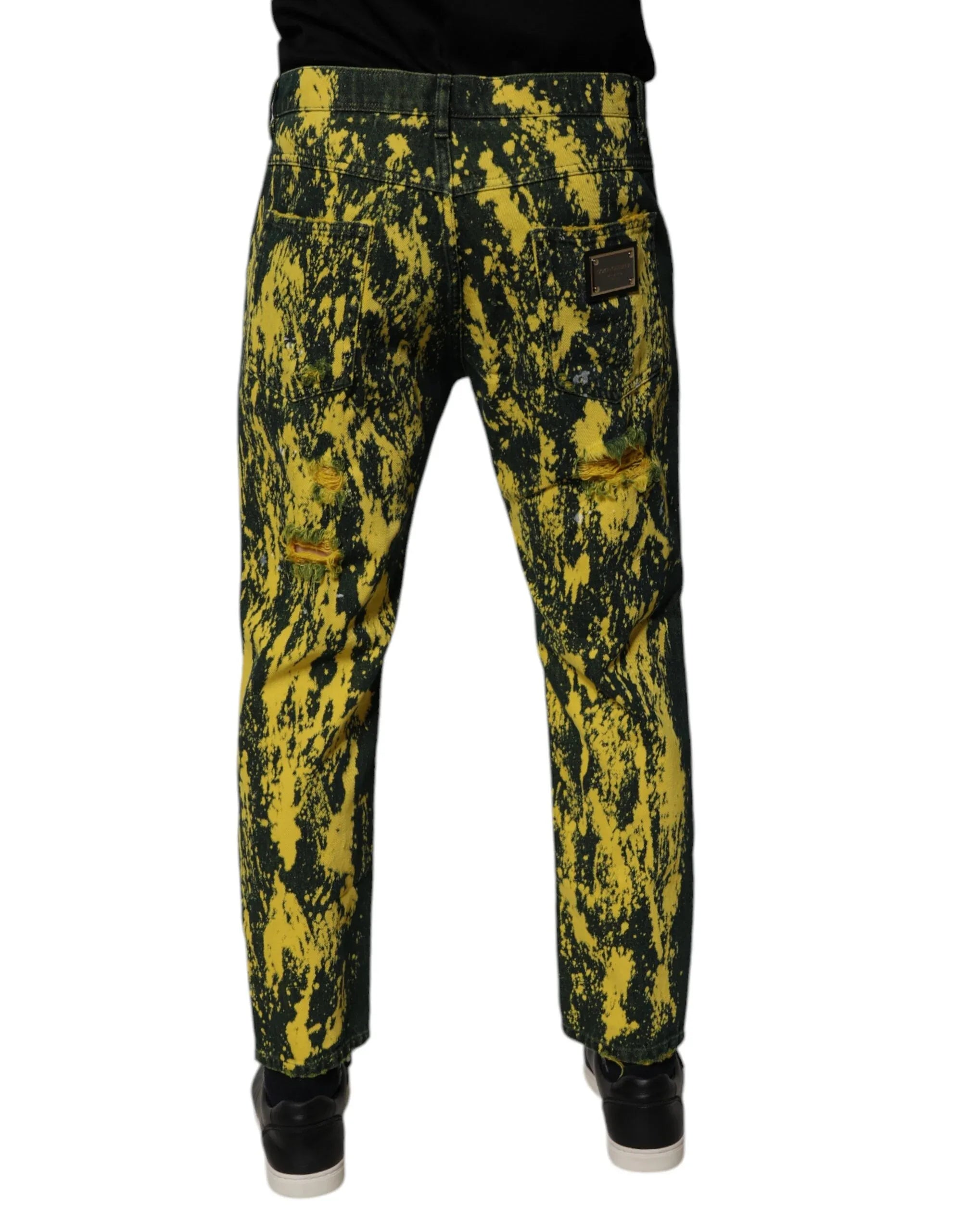 Dolce & Gabbana Black Yellow Tie Dye Tattered Skinny Men Denim Jeans - Zeiniez