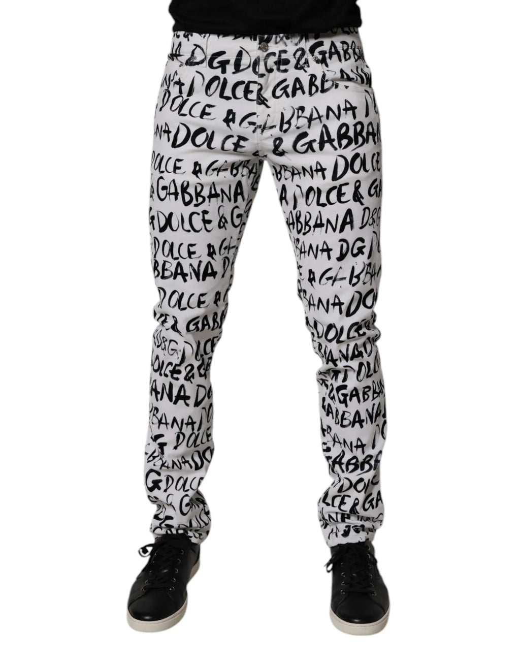Dolce & Gabbana White Cotton Logo Print Skinny Denim Jeans - Zeiniez