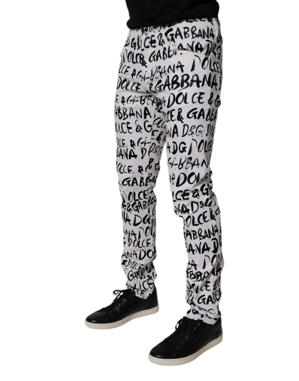 Dolce & Gabbana White Cotton Logo Print Skinny Denim Jeans - Zeiniez