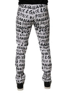 Dolce & Gabbana White Cotton Logo Print Skinny Denim Jeans - Zeiniez
